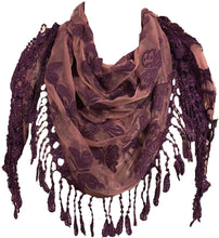 Load image into Gallery viewer, Pink/Purple Butterfly lace Trimmed Triangle Scarf