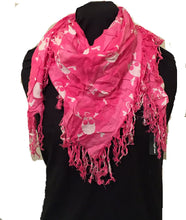 Load image into Gallery viewer, Pamper Yourself Now Pink with White Skull and Cross Bone Design Square Scarf