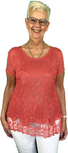 Load image into Gallery viewer, Pamper Yourself Now ltd Ladies Coral Crochet lace Short Sleeve top.Made in Italy (AA16) (Medium)