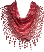 Load image into Gallery viewer, Pamper Yourself Now Pink with Beige Star lace Trimmed Triangle Scarf