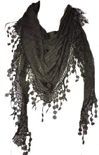 Load image into Gallery viewer, Pamper Yourself Now Bottle Green Jersey lace Trimmed Triangle Scarf Soft Summer Fashion London Fashion Fab Gift