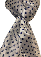 Load image into Gallery viewer, Pamper Yourself Now White with Blue Small spot Thin Pretty Scarf. Lovely with Any Outfit