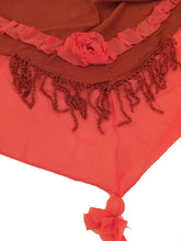 Load image into Gallery viewer, Pamper Yourself Now Orange with Small Rose and Chiffon lace Trim Triangle Scarf