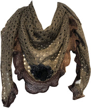 Load image into Gallery viewer, Pamper Yourself Now Brown with Brown and Black Trim and Black Flower Triangle Scarf