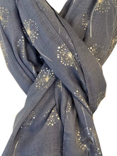 Load image into Gallery viewer, Pamper Yourself Now Denim Blue with Silver Dandelion Design Long Scarf