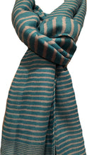 Load image into Gallery viewer, Pamper Yourself Now Turquoise with White Stripes Long Soft Scarf