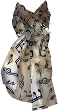 Load image into Gallery viewer, Pamper Yourself Now Gold/Beige Musical Notes Scarf with Blue Notes