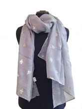 Load image into Gallery viewer, Pamper Yourself Now Grey with Silver Bumble Bees Long Scarf. Great Present/Gift for bee Lovers.