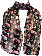 Load image into Gallery viewer, Pamper Yourself Now Black Father Christmas Design Scarf Thin Pretty Christmas Scarf