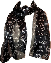 Load image into Gallery viewer, Black Musical Notes Scarf with White Notes