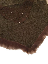 Load image into Gallery viewer, Pamper Yourself Now Dark Brown Triangle Scarf with Fur Trim and Sequin.