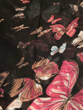 Load image into Gallery viewer, Pamper Yourself Now Black Scarf with Big and Small Butterflies