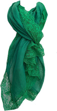 Load image into Gallery viewer, Pamper Yourself Now Bright Green Plain Long Soft Scarf with lace Trim
