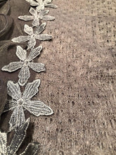 Load image into Gallery viewer, Pamper Yourself Now Grey with Flower with Chiffon Design Scarf. Long Soft Scarf