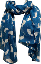 Load image into Gallery viewer, Pamper Yourself Now Bright blue with white Cats Scarf, Beautiful Design, Fantastic for the animal lover in us all