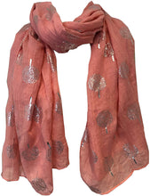 Load image into Gallery viewer, Pamper Yourself Now Peach with Silver Foiled Mulberry Tree Design Ladies Scarf/wrap. Great Present for Mum, Sister, Girlfriend or Wife.