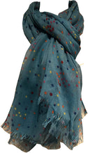 Load image into Gallery viewer, Pamper Yourself Now Blue with Multi Coloured dots Scarf/wrap