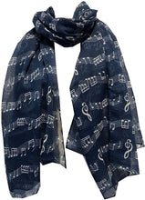 Load image into Gallery viewer, Pamper Yourself Now Big Scarf, Blue with White Music Notes Print Scarf. Lovely Warm Winter Scarf Fantastic Gift