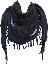 Load image into Gallery viewer, Pamper Yourself Now Black Triangle Scarf with Roses Design and Sequins.
