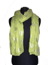Load image into Gallery viewer, Pamper Yourself Now Green with Silver Foiled Mulberry Tree Design Ladies Scarf/wrap. Great Present for Mum, Sister, Girlfriend or Wife.