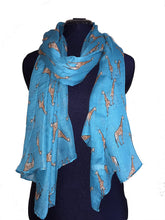 Load image into Gallery viewer, Teal giraffe long soft scarf