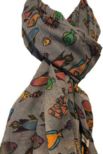 Load image into Gallery viewer, Pamper Yourself Now Grey Fish Scarf with Tropical Fish