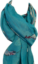 Load image into Gallery viewer, Pamper Yourself Now Aqua with Dragonfly and Bugs Design Long Soft Scarf, Great Present/Gift.