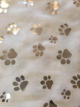 Load image into Gallery viewer, Pamper Yourself Now White with Silver Dog paw Print Long Scarf.