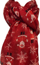 Load image into Gallery viewer, Red Snowman Design Ladies Scarf. Great Christmas Scarf/wrap Lovely Present.