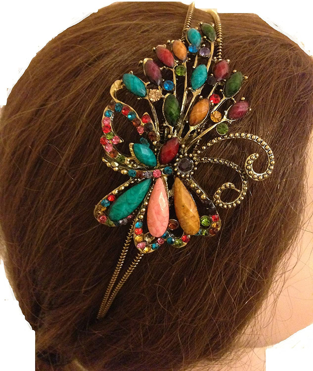 Multi coloured butterfly design aliceband, headband with pretty stone