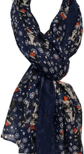 Load image into Gallery viewer, Pamper Yourself Now Blue with Christmas Dogs and cat Design Long Soft Scarf