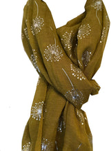 Load image into Gallery viewer, Pamper Yourself Now Mustard with Silver Dandelion Design Long Scarf