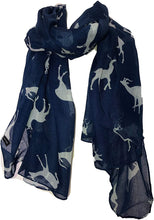 Load image into Gallery viewer, Pamper Yourself Now Dark Blue with White Deers and stag Print Scarves