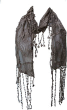 Load image into Gallery viewer, brown/beige thin lace butterfly design long scarf with tassels