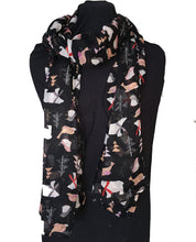 Load image into Gallery viewer, Pamper Yourself Now Black North Pole Design with Polar Bears, Penguin and Seals Christmas Long Scarf