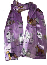 Load image into Gallery viewer, Pamper Yourself Now Lilac Shiny Dog Scarf with Different Dog Breeds