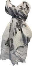 Load image into Gallery viewer, Cream with black cactus scarf with frayed edge long soft scarf