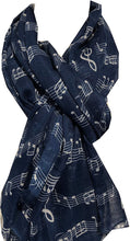 Load image into Gallery viewer, Pamper Yourself Now Big Scarf, Blue with White Music Notes Print Scarf. Lovely Warm Winter Scarf Fantastic Gift