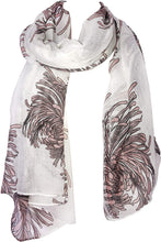 Load image into Gallery viewer, Pamper Yourself Now Cream with Pink Chrysanthemum Flower Long Scarf, Soft Ladies Fashion London