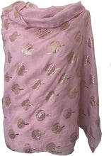 Load image into Gallery viewer, Pamper Yourself Now Pink with Gold Foiled Mulberry Tree Design Ladies Scarf/wrap. Great Present for Mum, Sister, Girlfriend or Wife.
