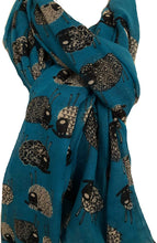 Load image into Gallery viewer, Pamper Yourself Now Teal Sketched Sheep Design Long Scarf