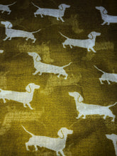 Load image into Gallery viewer, mustard with white dachshund scarf