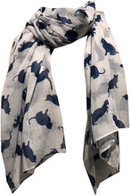 Load image into Gallery viewer, Creamy White with Navy Cats Scarf for women