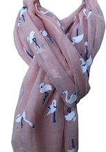 Load image into Gallery viewer, Pamper Yourself Now Peachy Pink with White Standing up Flamingo Long Scarf/wrap with Frayed Edge