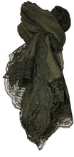 Load image into Gallery viewer, Pamper Yourself Now Dark Green Plain Long Soft Scarf with lace Trim