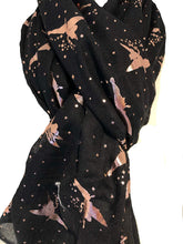 Load image into Gallery viewer, Pamper Yourself Now Black with Gold Fairy Design Long Scarf/wrap