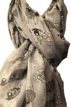 Load image into Gallery viewer, Pamper Yourself Now Grey Sketched Sheep Design Long Scarf, Soft Ladies Fashion London