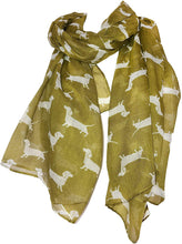 Load image into Gallery viewer, mustard with white dachshund scarf