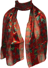 Load image into Gallery viewer, Pamper Yourself Now Red with red and Green Poinsettia Flower Design Scarf Thin Pretty Christmas Scarf