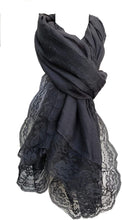 Load image into Gallery viewer, Pamper Yourself Now Grey Plain Long Soft Scarf with lace Trim